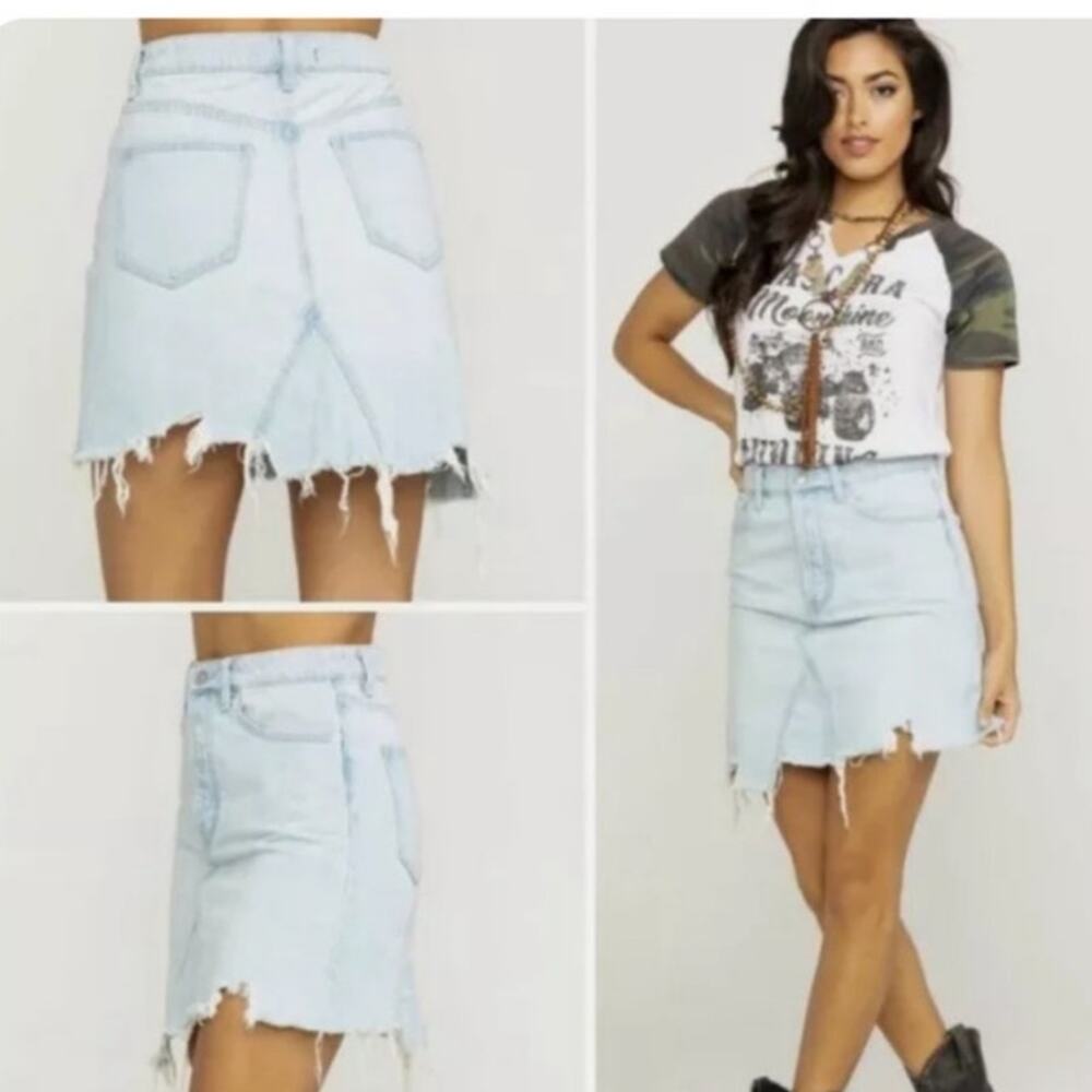 Free People Light Blue Distressed Mini Skirt
